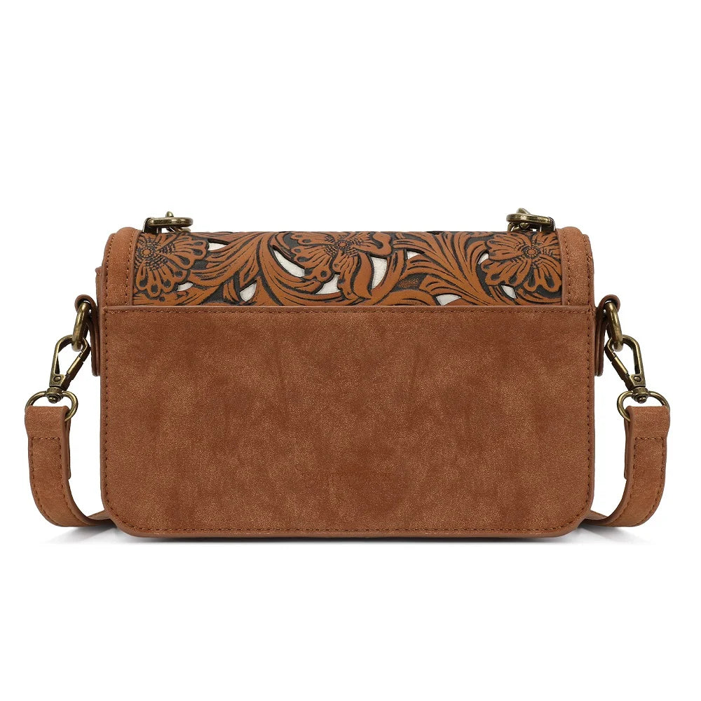 Trinity Ranch® Cowhide Floral Cutout Crossbody Bag Brown TR205-888BR