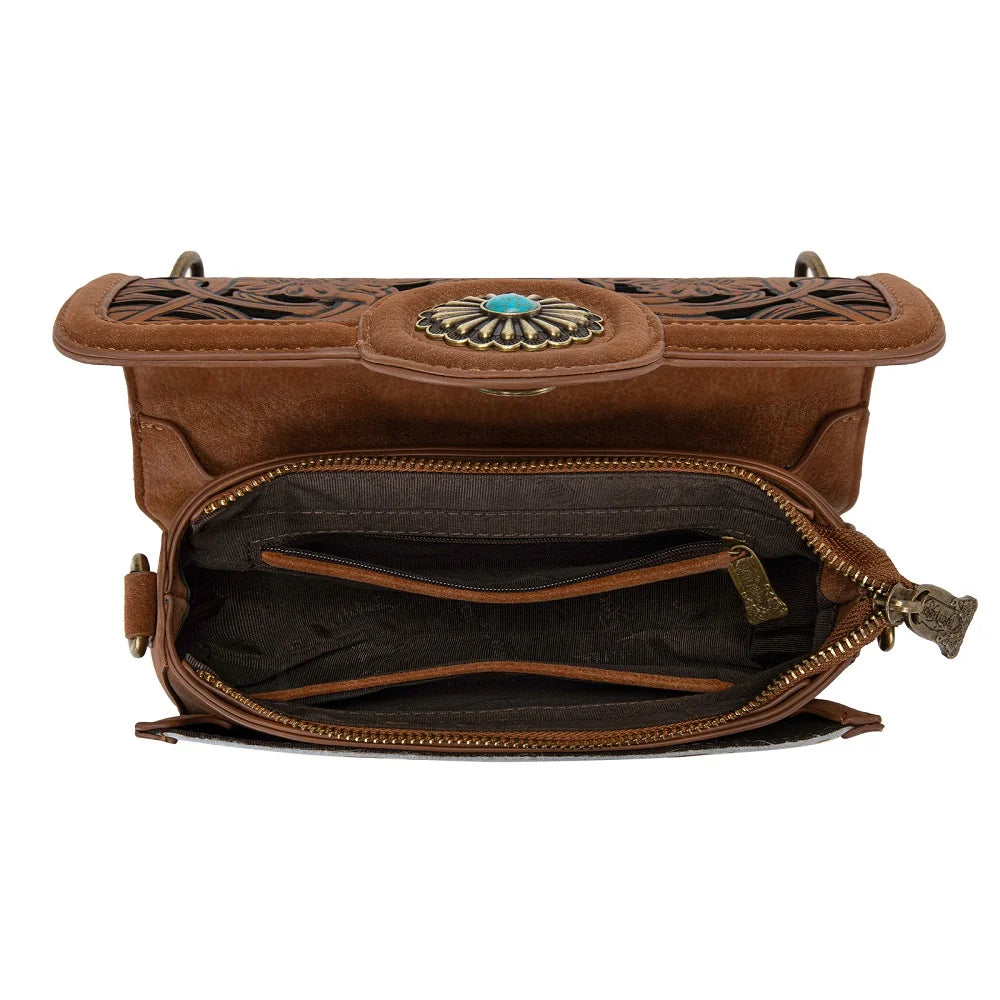 Trinity Ranch® Cowhide Floral Cutout Crossbody Bag Brown TR205-888BR