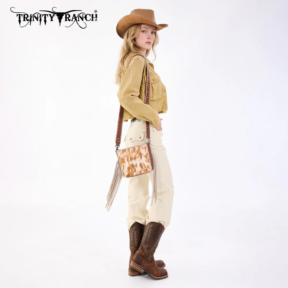 Trinity Ranch® Cowhide Fringe Crossbody Bag Brown TR207-8360BR