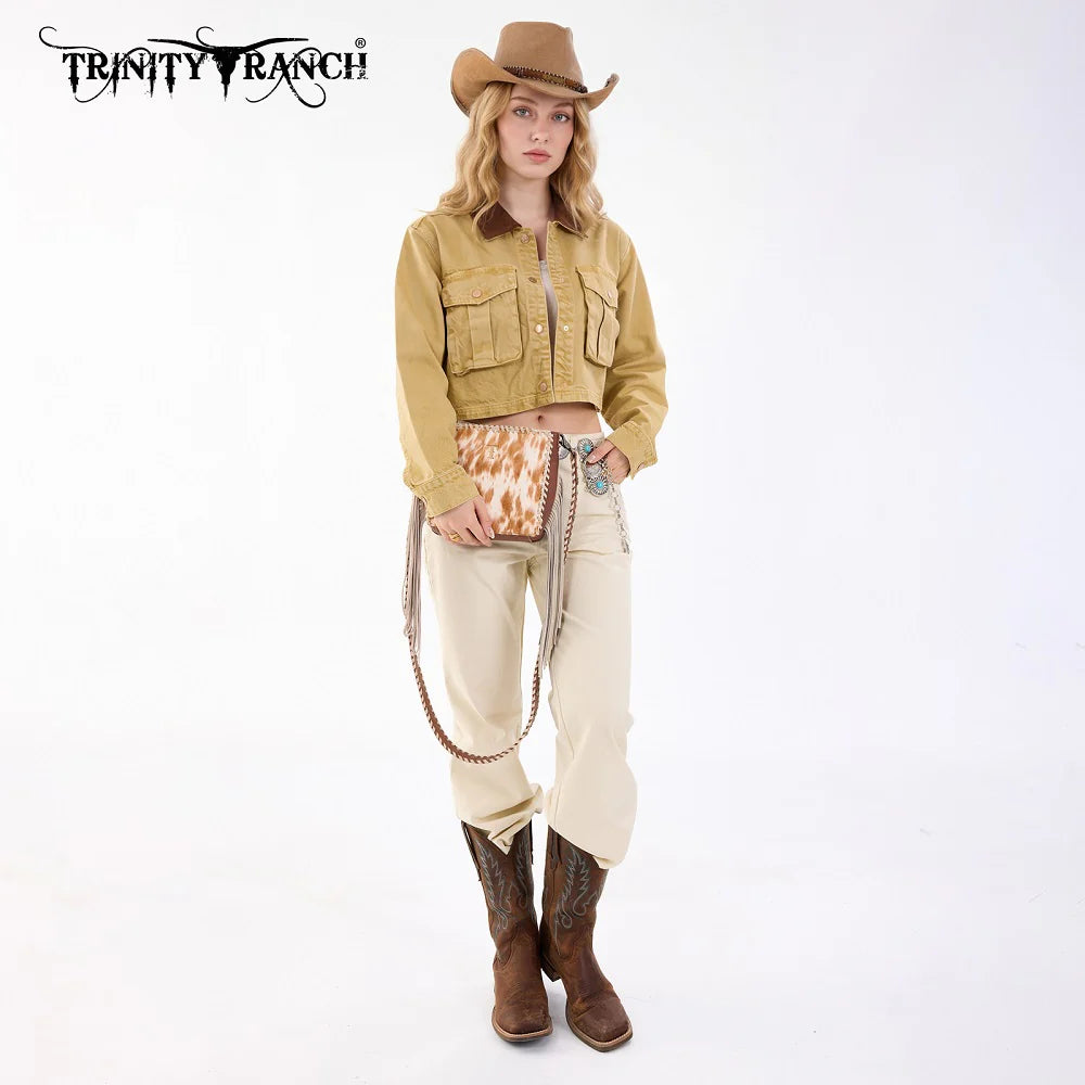 Trinity Ranch® Cowhide Fringe Crossbody Bag Brown TR207-8360BR