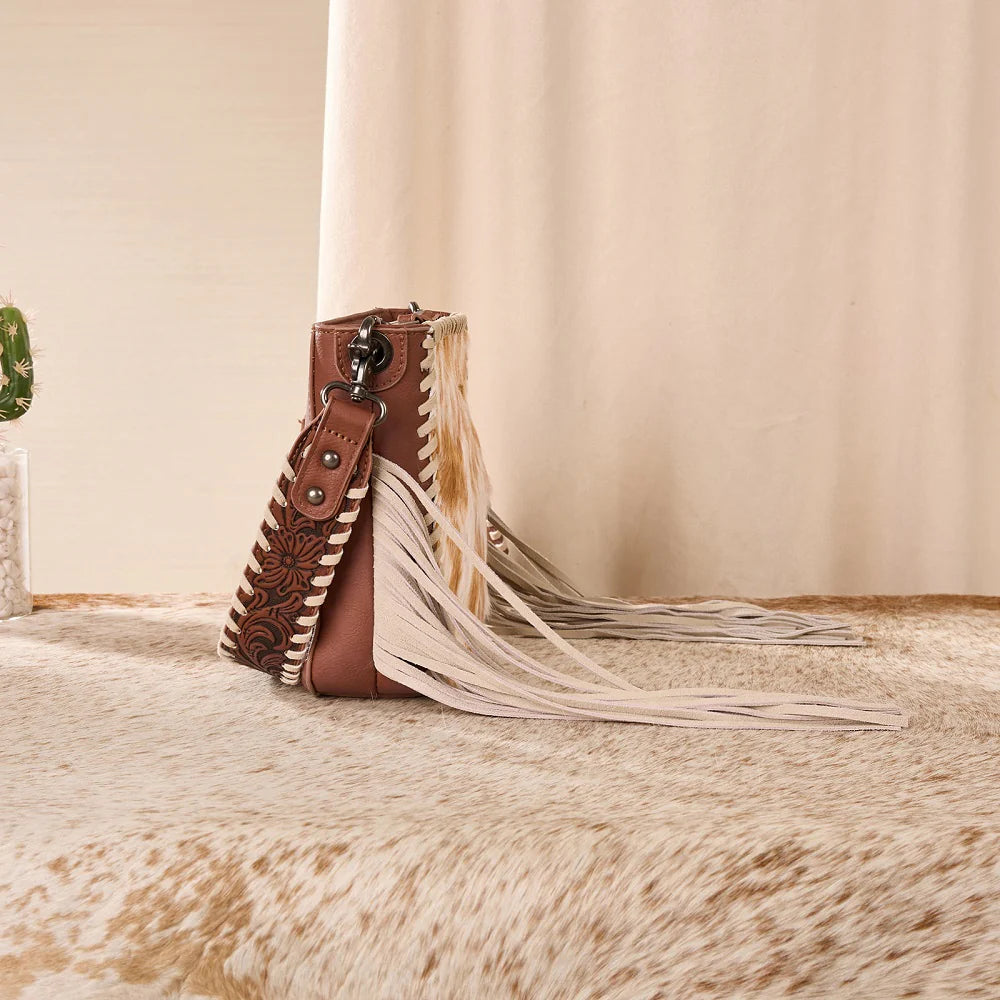 Trinity Ranch® Cowhide Fringe Crossbody Bag Brown TR207-8360BR