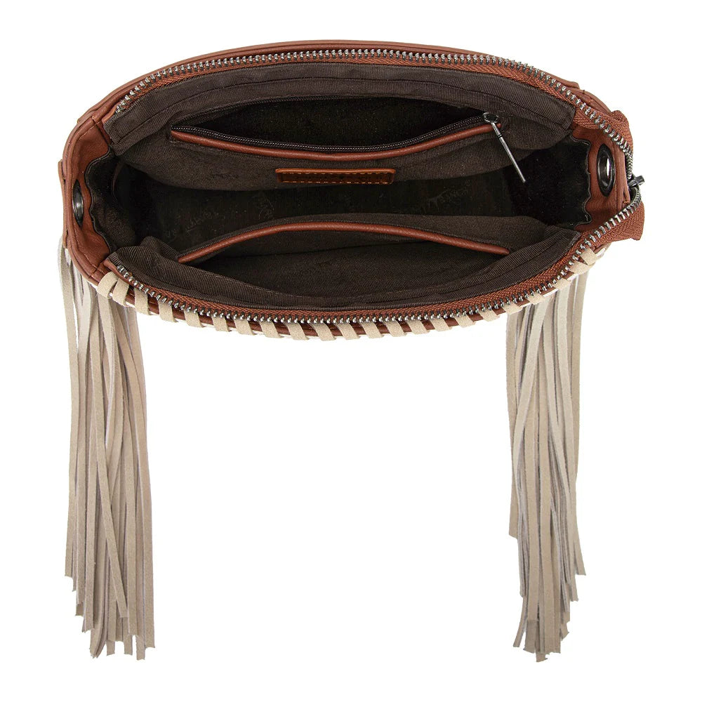 Trinity Ranch® Cowhide Fringe Crossbody Bag Brown TR207-8360BR