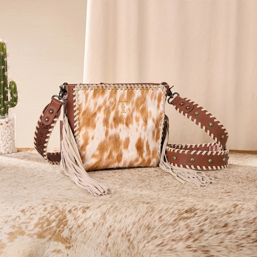 Trinity Ranch® Cowhide Fringe Crossbody Bag Brown TR207-8360BR