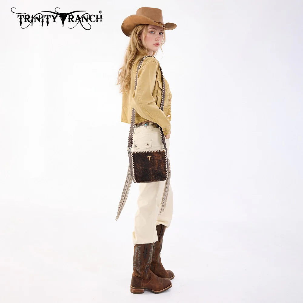 Trinity Ranch® Cowhide Fringe Crossbody Bag Coffee TR207-8360CF