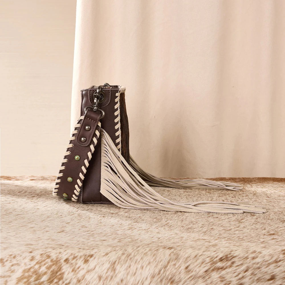 Trinity Ranch® Cowhide Fringe Crossbody Bag Coffee TR207-8360CF