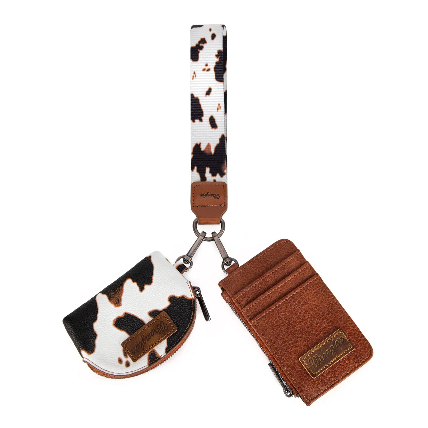 Wrangler® Cow Print Dual Pouch Wristlet Brown WG133-W0051BR