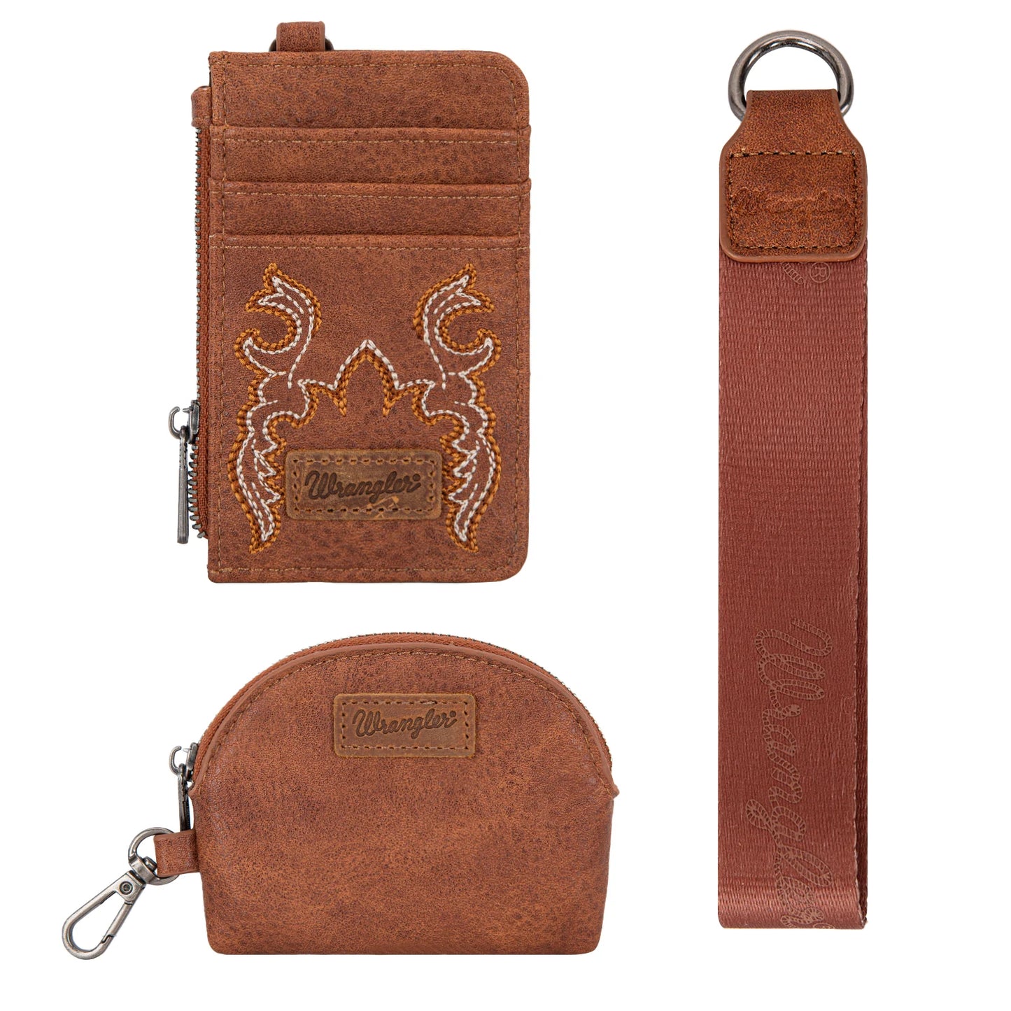 Wrangler® Embroidered Dual Pouch Wristlet Brown WG145-W007BR