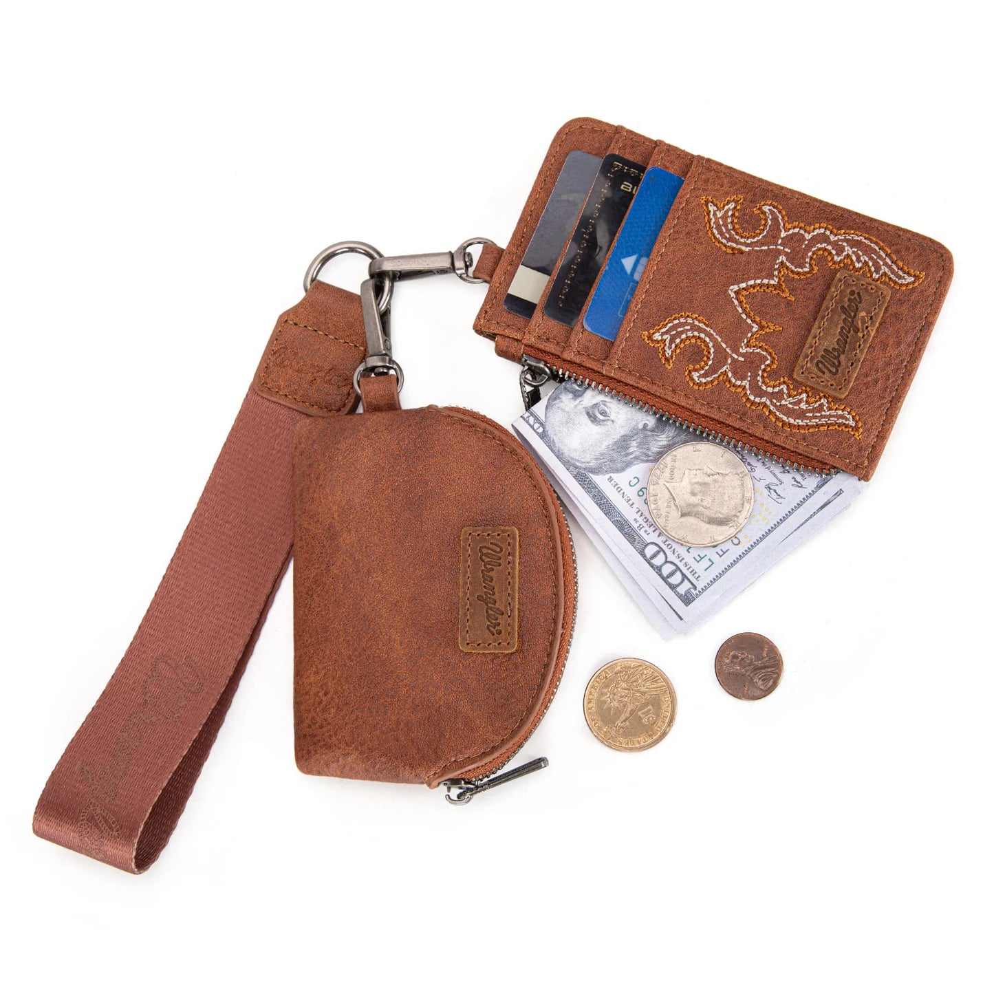 Wrangler® Embroidered Dual Pouch Wristlet Brown WG145-W007BR