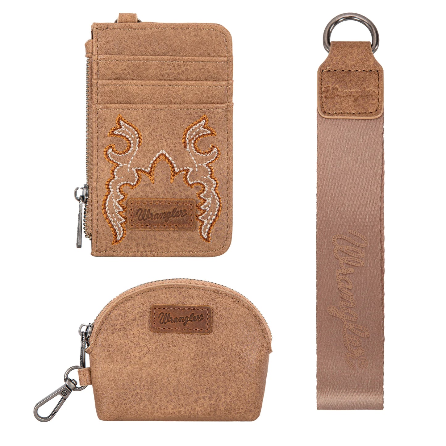 Wrangler® Embroidered Dual Pouch Wristlet Khaki WG145-W007KH