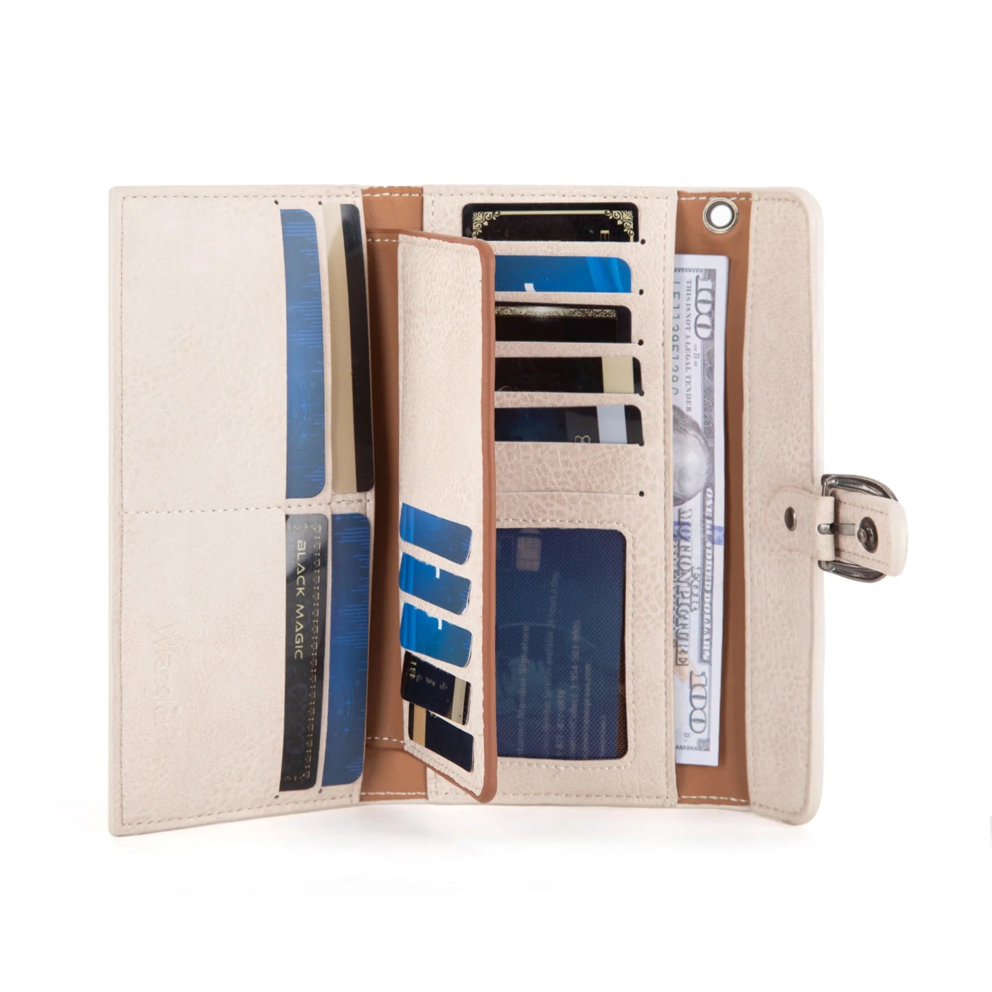 Wrangler® Western Tri-fold RFID Wallet/Wristlet With Detachable Credit Card Holder WG195-W055BR-TN