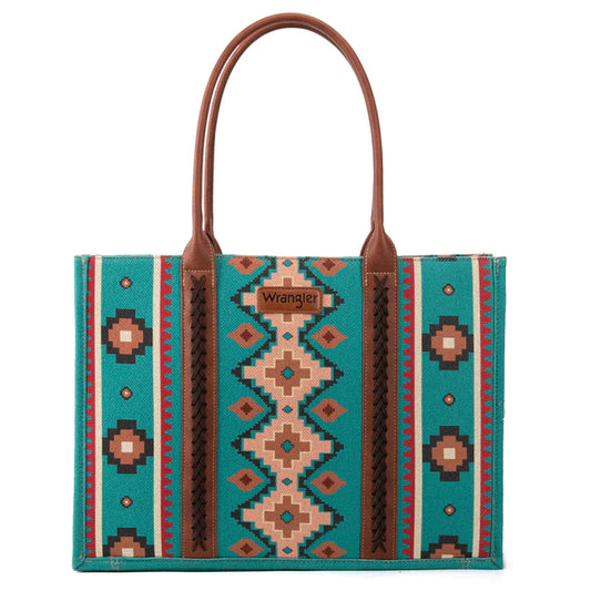 Wrangler® Southwestern Dual Sided Canvas Wide Tote - Turquoise