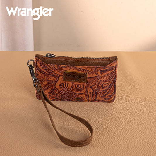 Wrangler® Vintage Floral Velvet Printed Mini Zip Card Case Wristlet Brown WG227-W075BR
