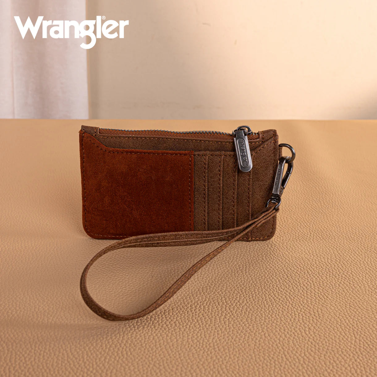 Wrangler® Vintage Floral Velvet Printed Mini Zip Card Case Wristlet Brown WG227-W075BR