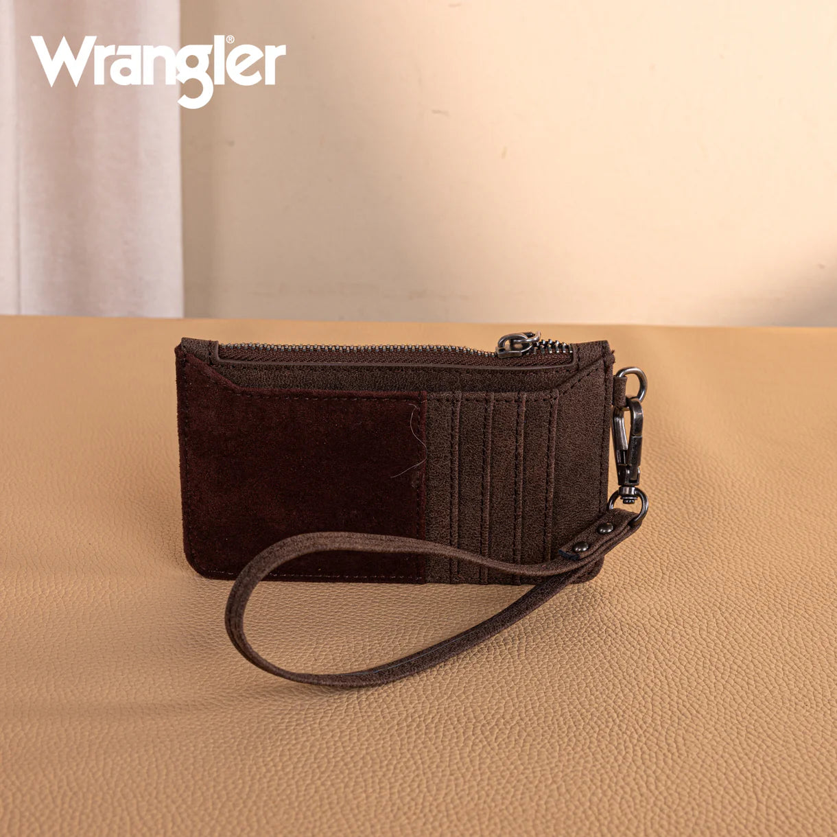 Wrangler® Vintage Floral Velvet Printed Mini Zip Card Case Wristlet Coffee WG227-W075CF