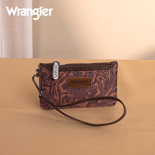 Wrangler® Vintage Floral Velvet Printed Mini Zip Card Case Wristlet Coffee WG227-W075CF