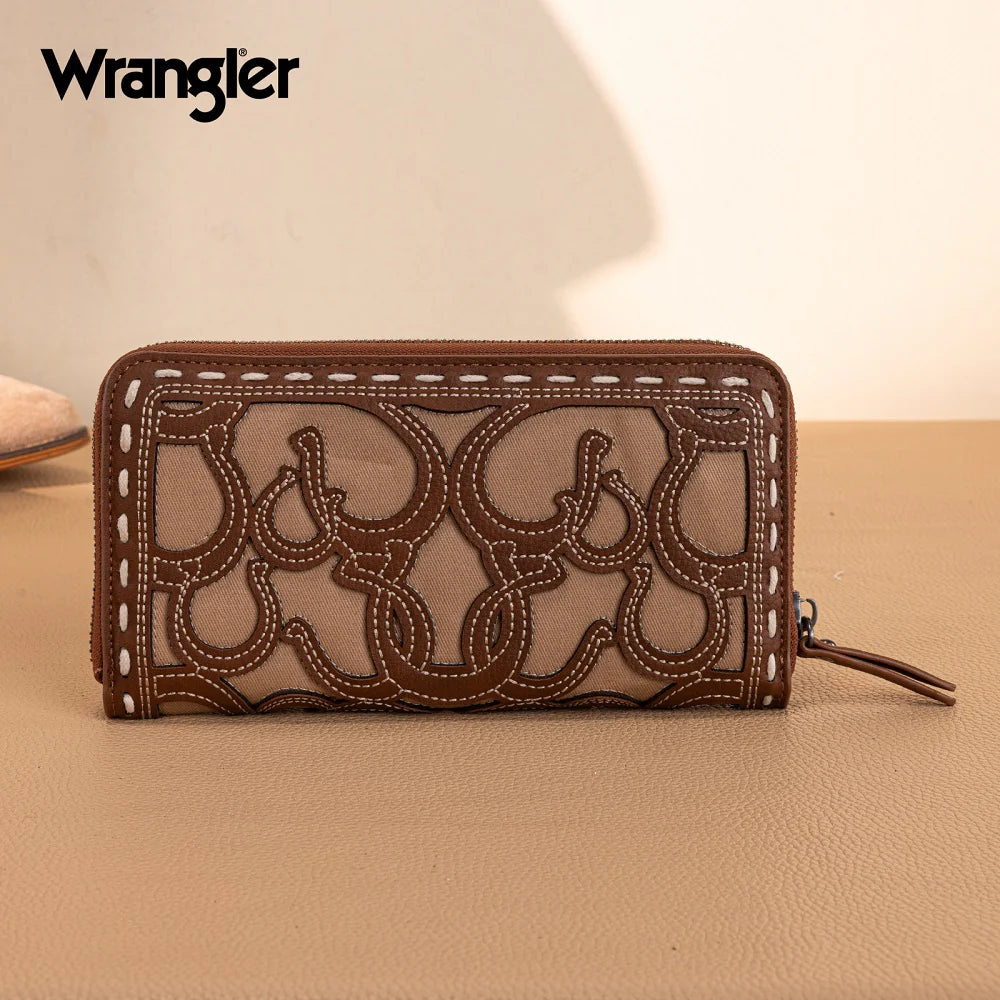 Wrangler® Horseshoe Cutout Zip Around Wallet Brown WG292-W082BR