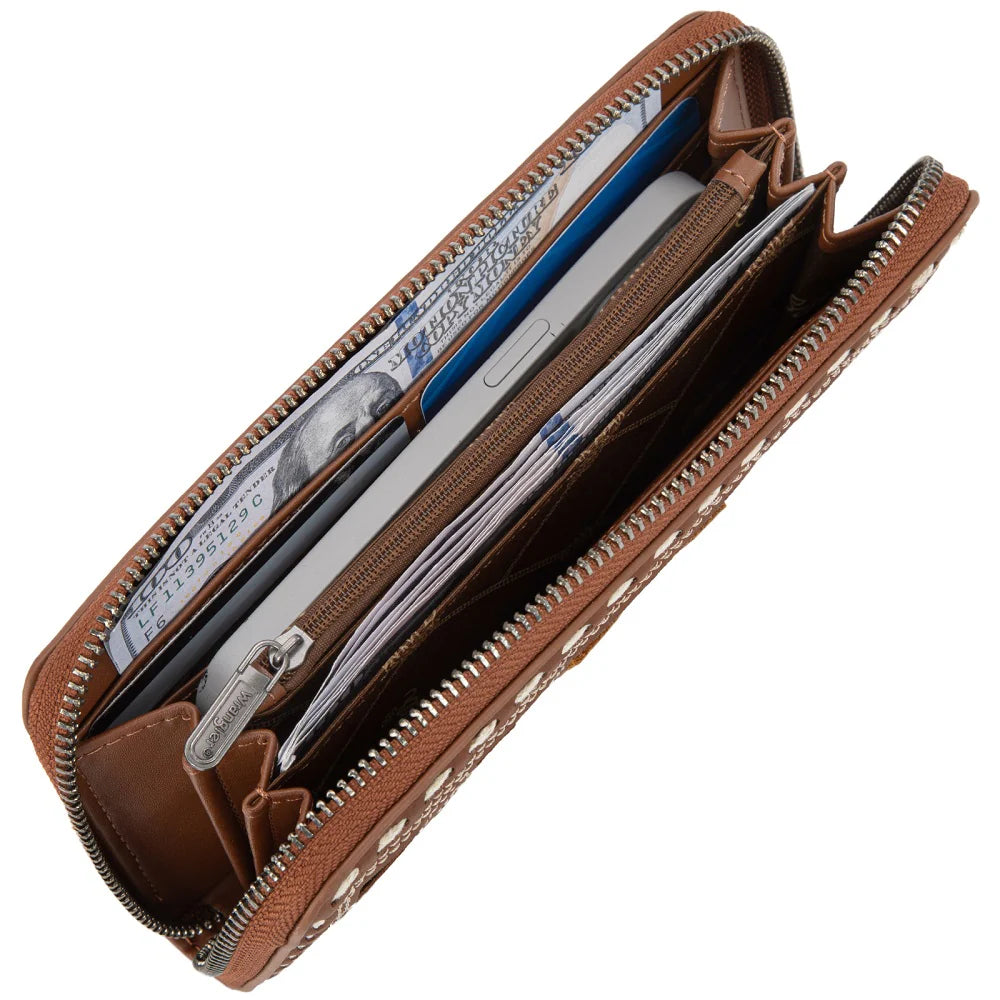 Wrangler® Horseshoe Cutout Zip Around Wallet Brown WG292-W082BR