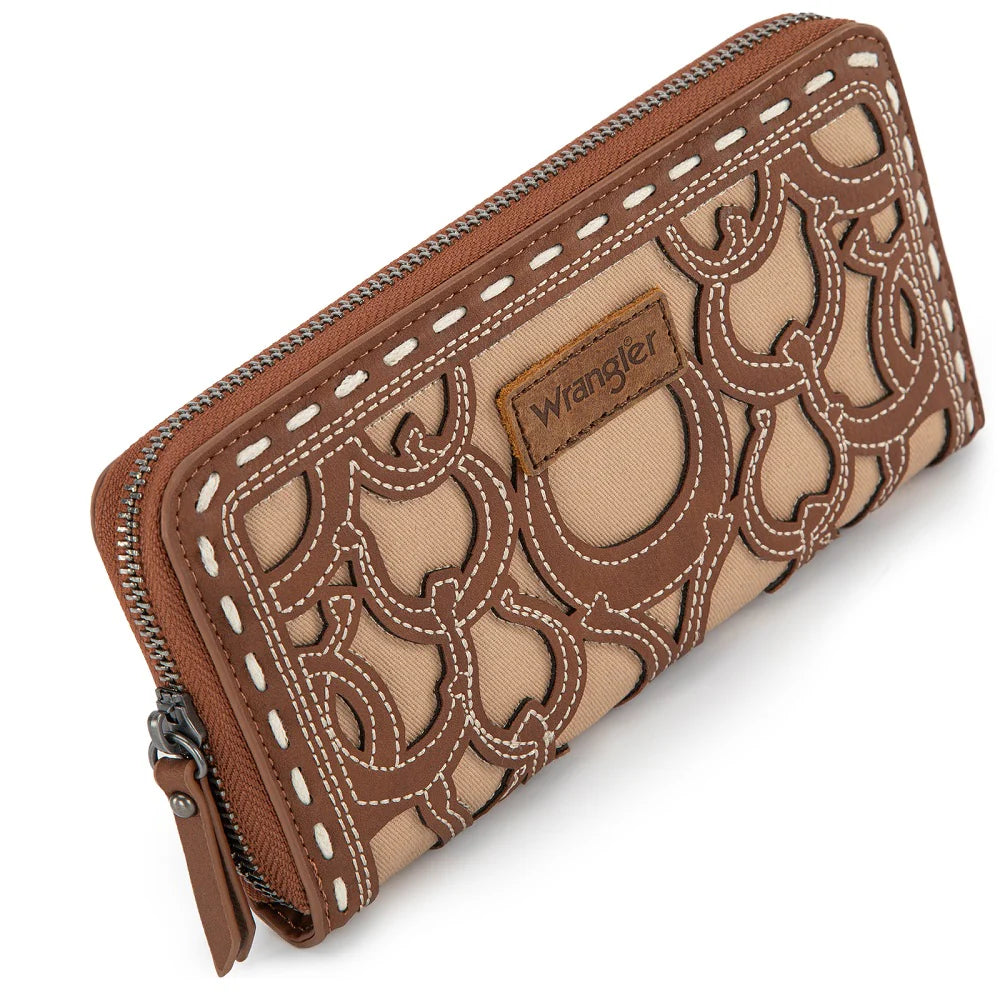 Wrangler® Horseshoe Cutout Zip Around Wallet Brown WG292-W082BR