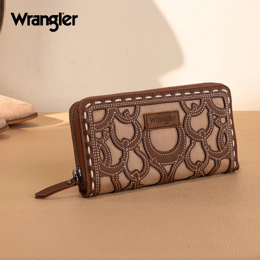 Wrangler® Horseshoe Cutout Zip Around Wallet Brown WG292-W082BR