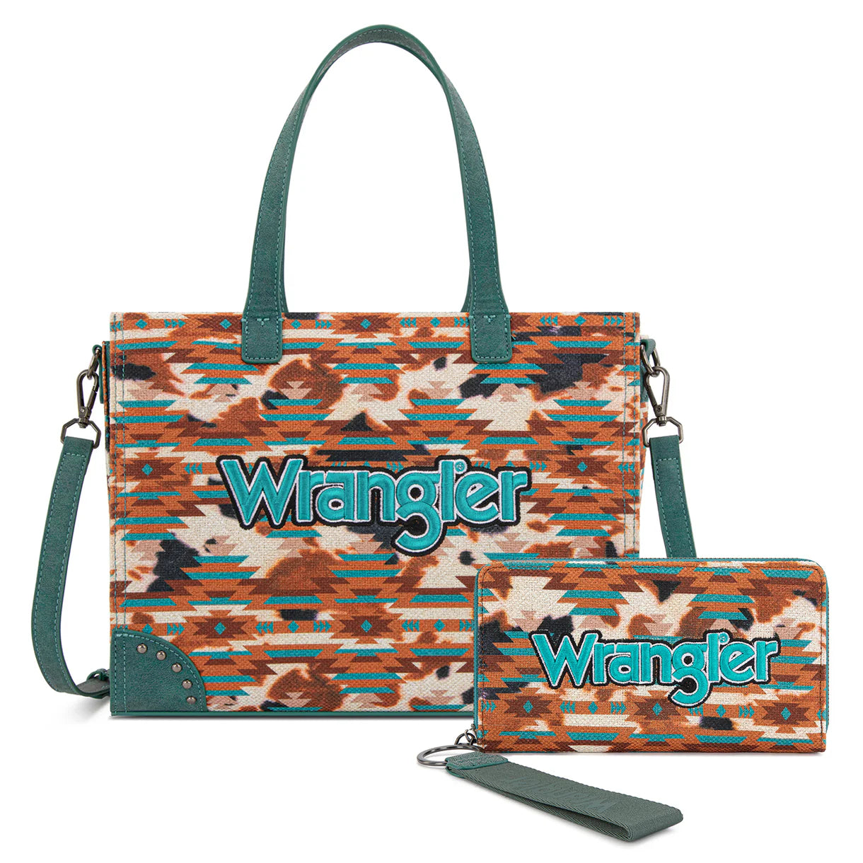 Wrangler® Aztec Print Tote/Crossbody Wallet Set Turquoise WG302-8130WTQ