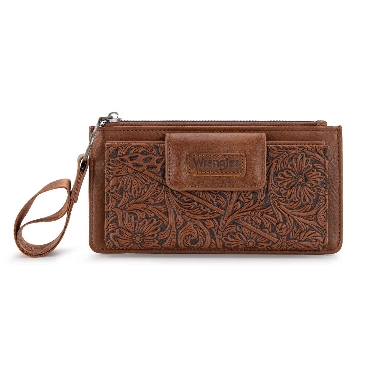 Wrangler® Floral Tooled Card Wallet/Wristlet Brown WG315-W013BR