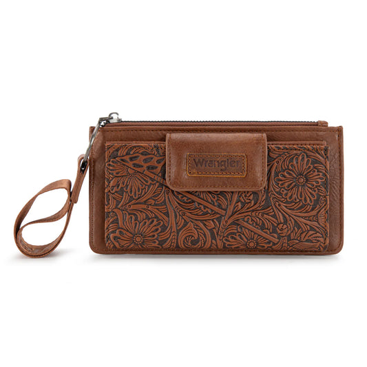 Wrangler® Floral Tooled Card Wallet/Wristlet Brown WG315-W013BR