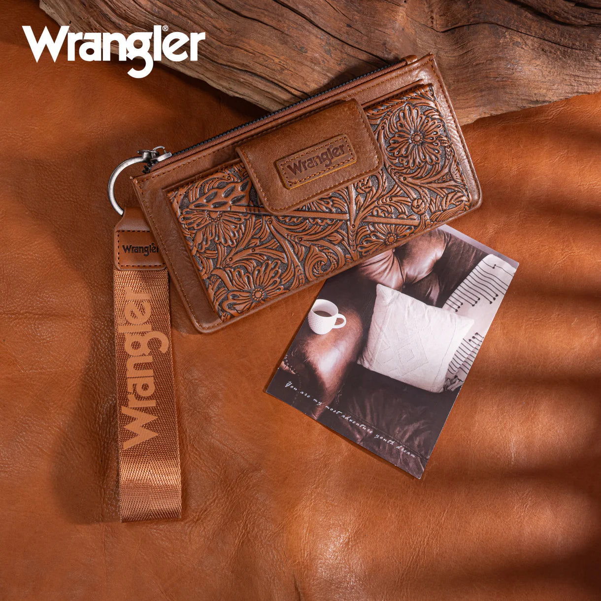 Wrangler® Floral Tooled Card Wallet/Wristlet Brown WG315-W013BR