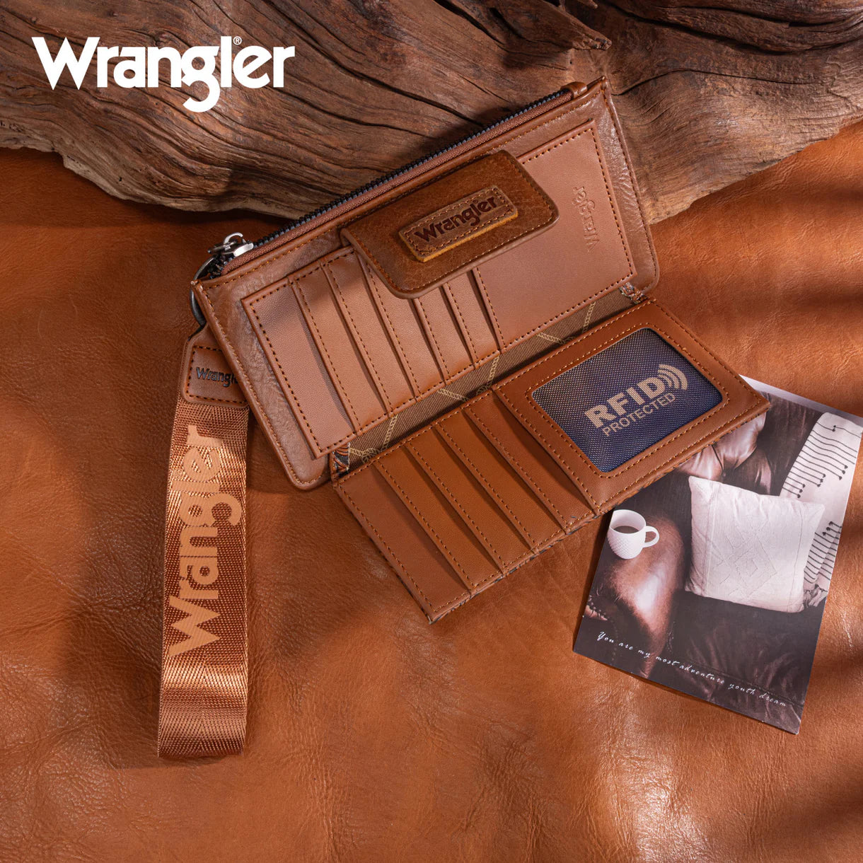 Wrangler® Floral Tooled Card Wallet/Wristlet Brown WG315-W013BR