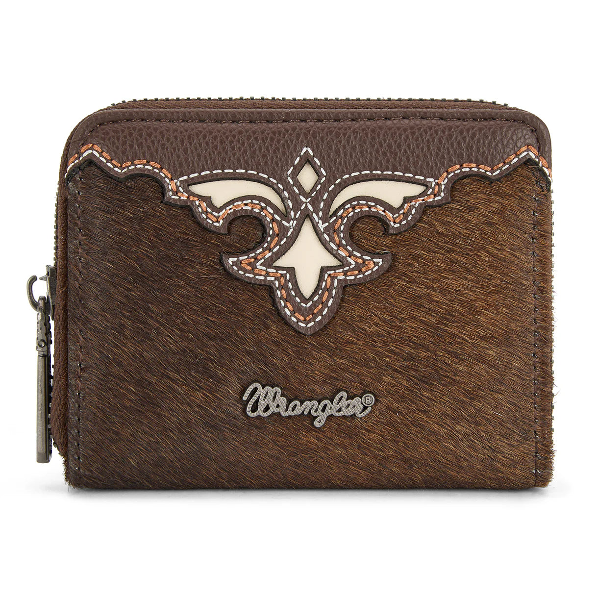 Wrangler® Genuine Hair-On Cowhide Zip-Around Wallet Coffee WG322-W088CF