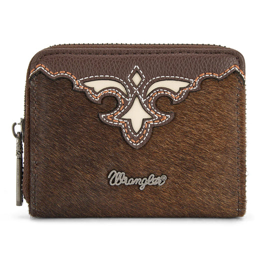 Wrangler® Genuine Hair-On Cowhide Zip-Around Wallet Coffee WG322-W088CF