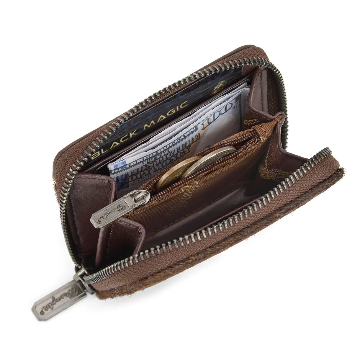 Wrangler® Genuine Hair-On Cowhide Zip-Around Wallet Coffee WG322-W088CF