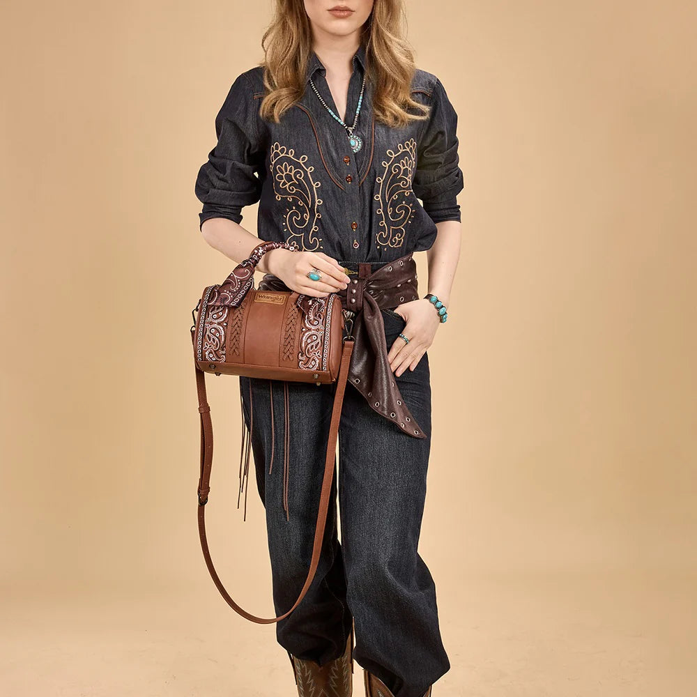 Wrangler® Braided Paisley Bandana Boston Bag Brown WG331-9012BR