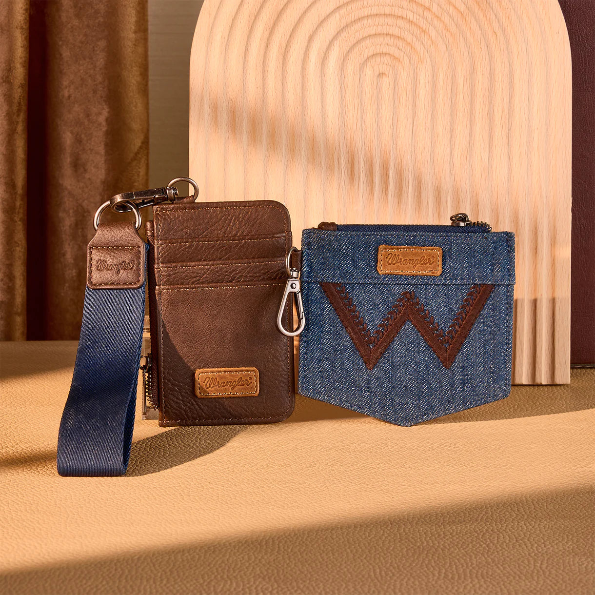 Wrangler® logo "W" Embroidered Dual Pouch Wristlet Coffee WG367-W119CF