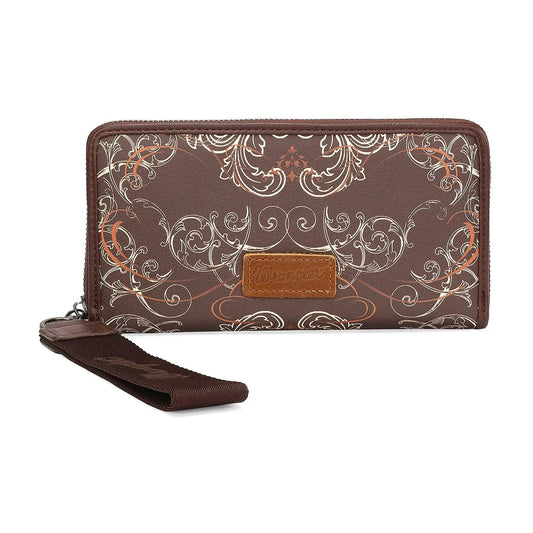 Wrangler® Scroll Print Zip Around Wallet Coffee WG443-W130CF