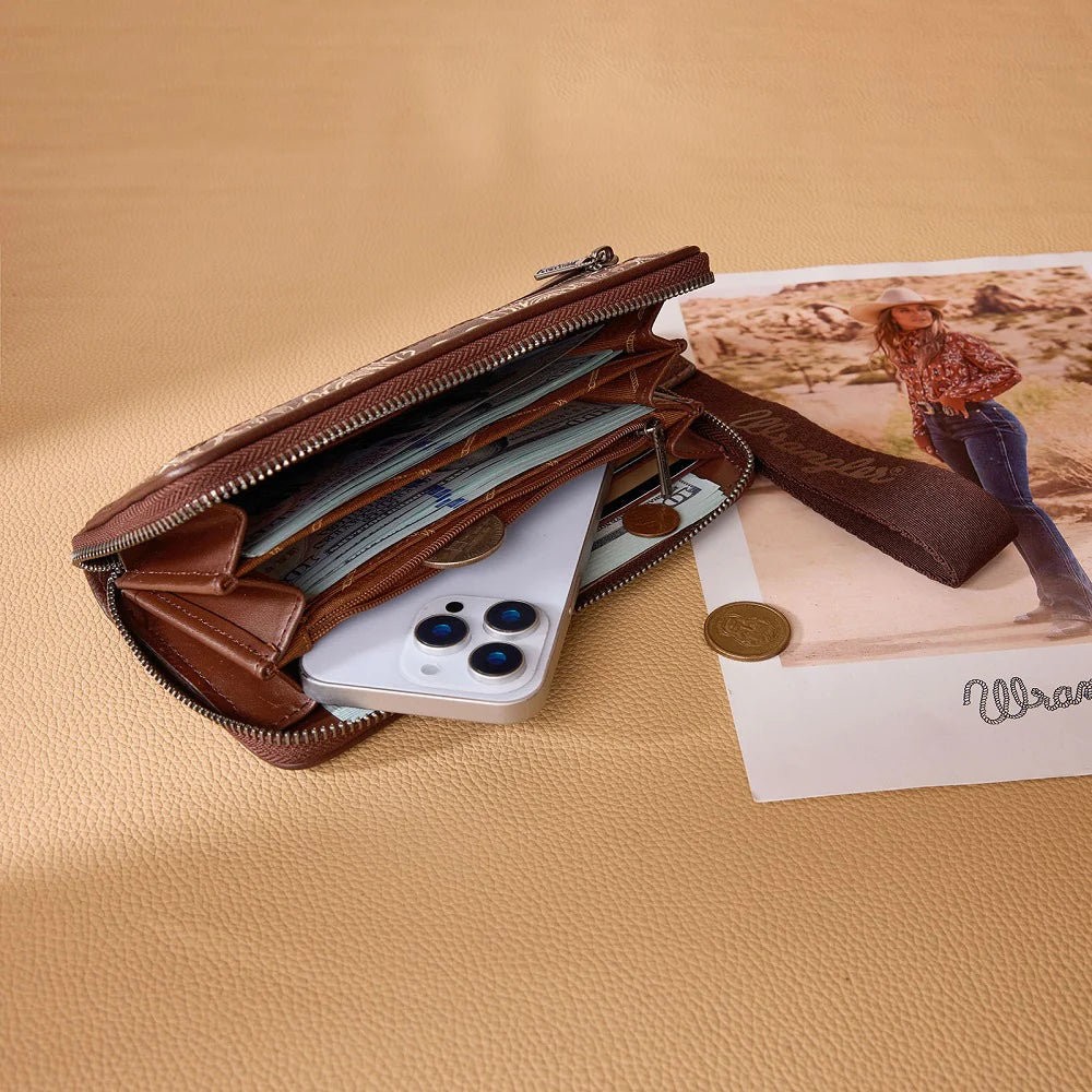 Wrangler® Scroll Print Zip Around Wallet Coffee WG443-W130CF