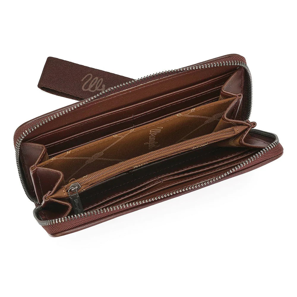 Wrangler® Scroll Print Zip Around Wallet Coffee WG443-W130CF