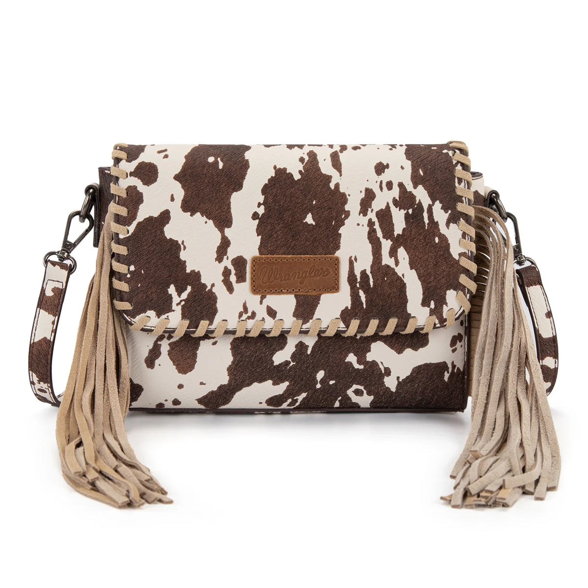 Wrangler® Cow Print Fringe Crossbody Bag WG-HB-444-1818CF