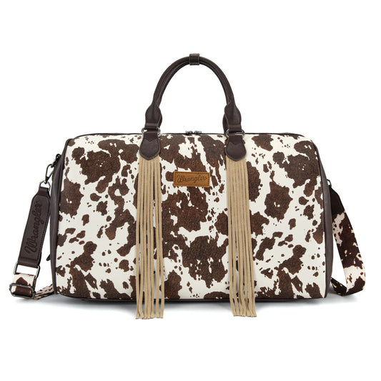 Wrangler® Cow Print Fringe Duffle/Crossbody Coffee WG444-5110CF
