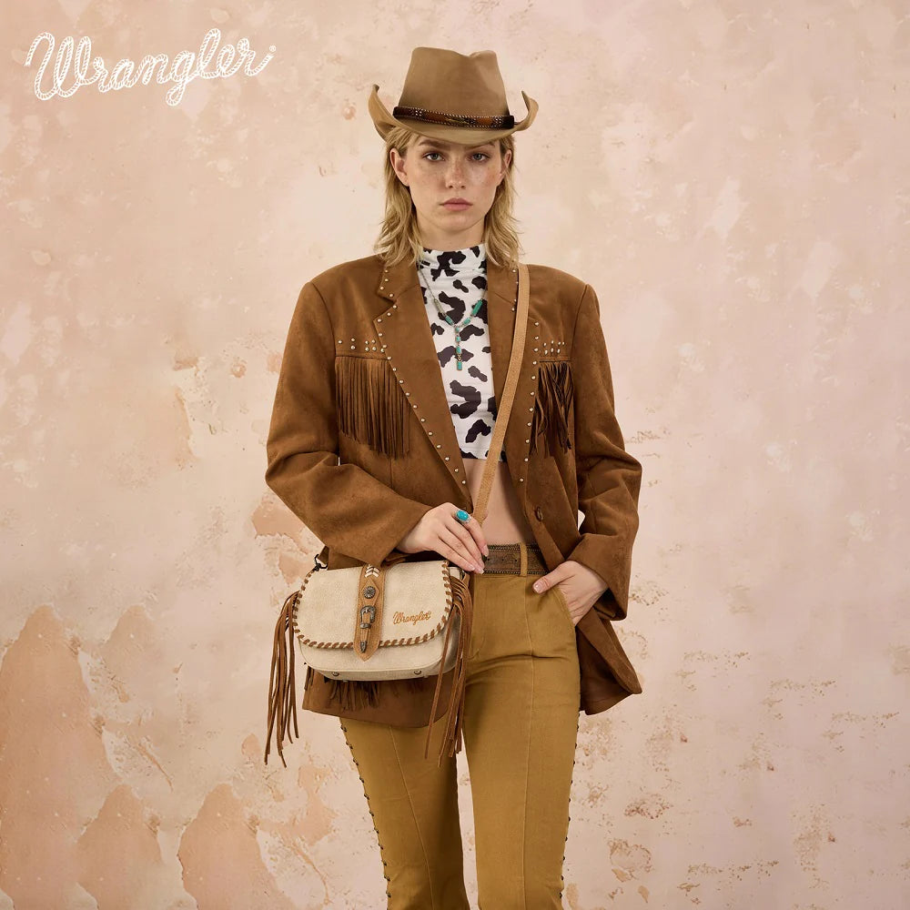 Wrangler® Braided Tassel Saddle Crossbody Bag Tan WG454-2003TN