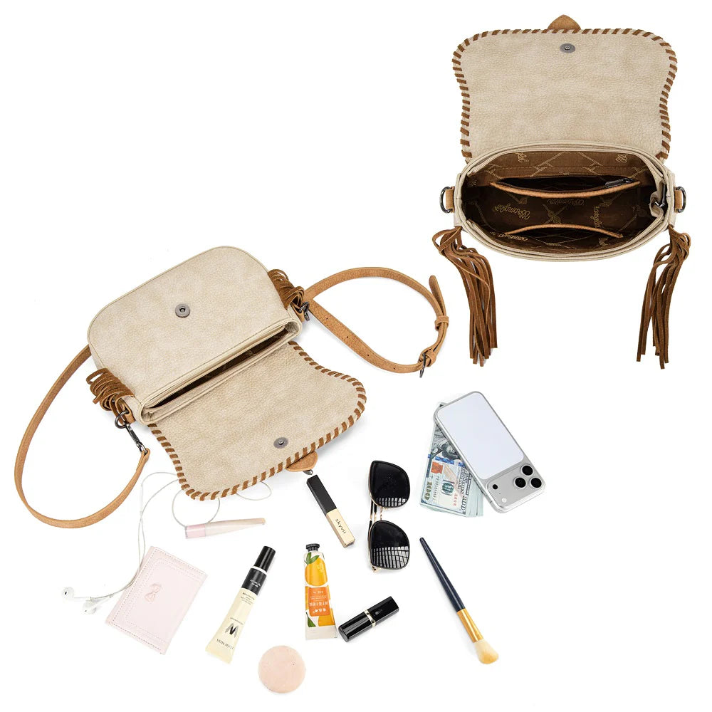 Wrangler® Braided Tassel Saddle Crossbody Bag Tan WG454-2003TN