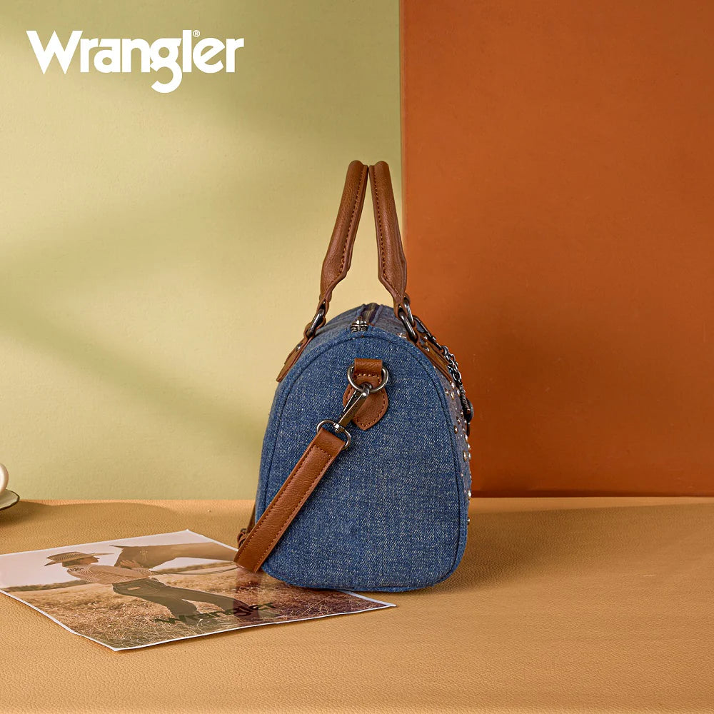 Wrangler® Western Rhinestone Denim Boston Bag/Crossbody Dark Denim WG458-51102DJN