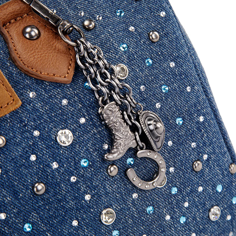 Wrangler® Western Rhinestone Denim Boston Bag/Crossbody Dark Denim WG458-51102DJN