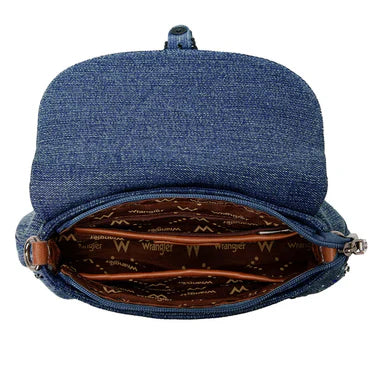 Wrangler® Dark Jean Western Rhinestone Flap Crossbody Shoulder Bag WG458-818DJN