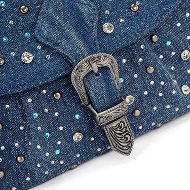 Wrangler® Dark Jean Western Rhinestone Flap Crossbody Shoulder Bag WG458-818DJN