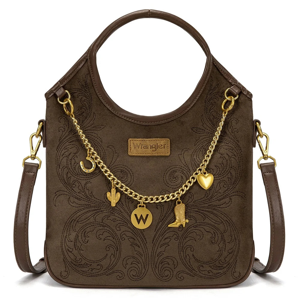 Wrangler® Charm Chain Hobo Tote Bag Coffee WG533-9801CF
