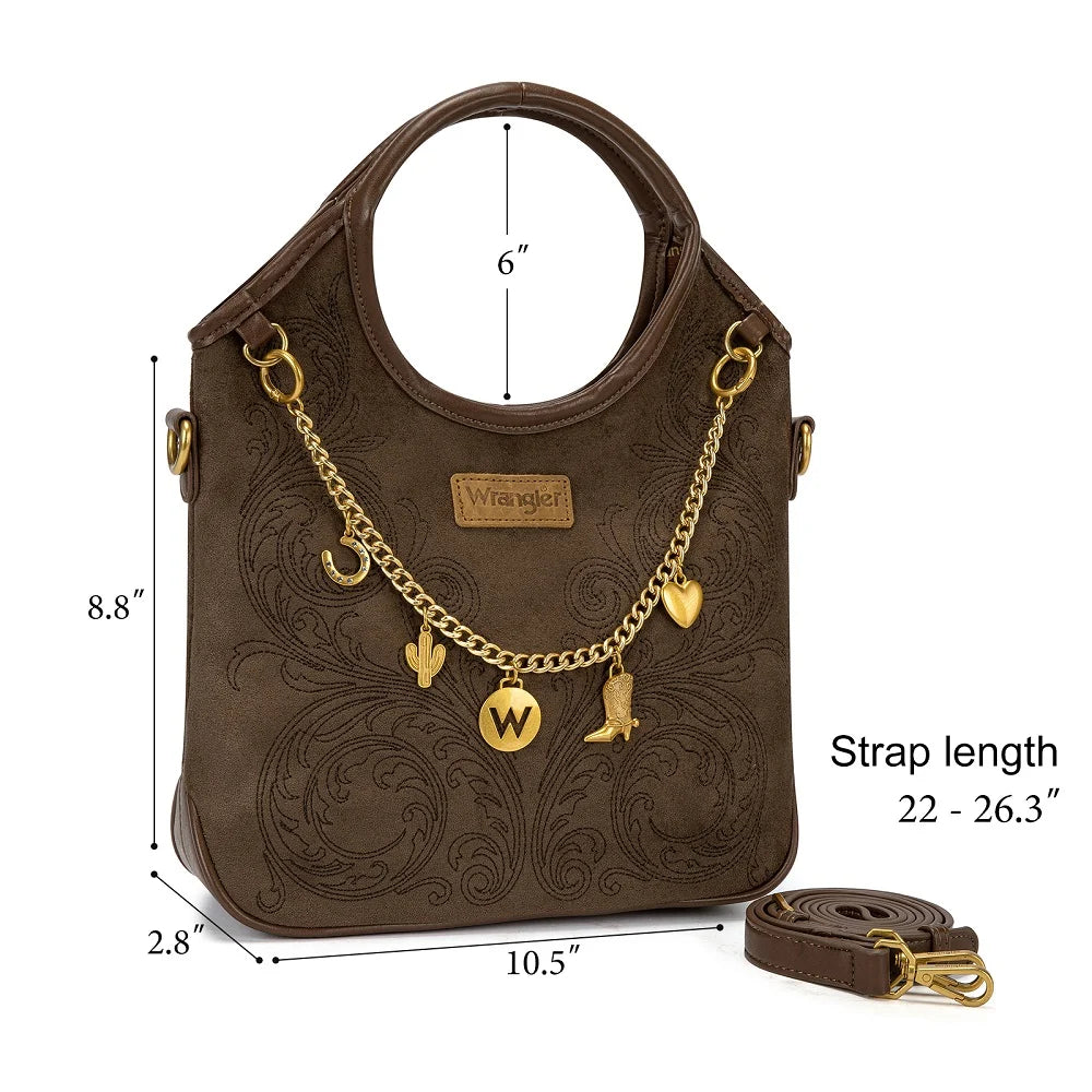 Wrangler® Charm Chain Hobo Tote Bag Coffee WG533-9801CF
