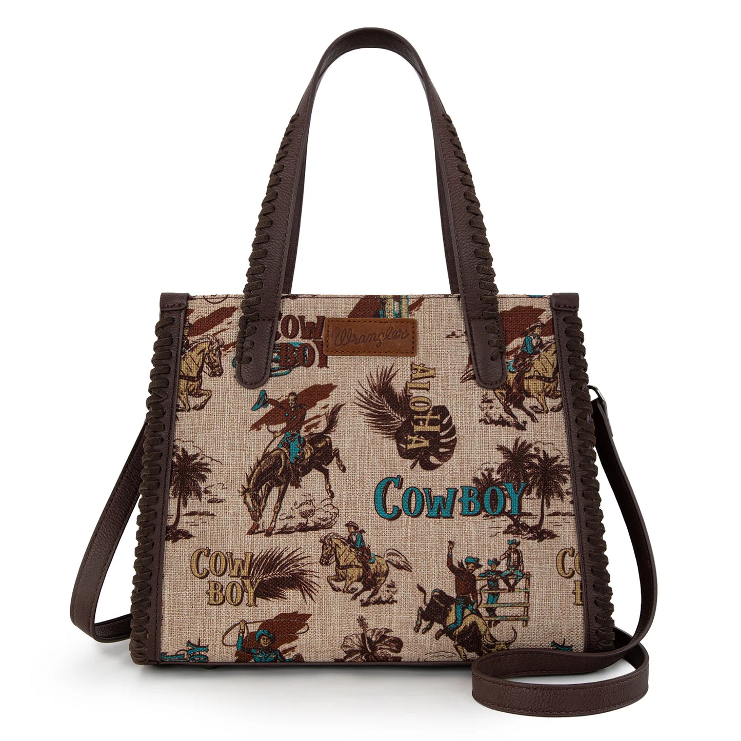 Wrangler® Vintage Retro Cowboy Cool Print Concealed Carry Satchel/Crossbody Tan WG60G-8317TN