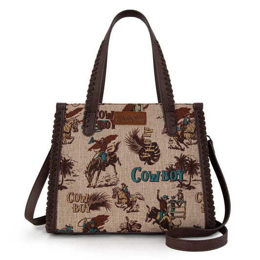 Wrangler® Vintage Retro Cowboy Cool Print Concealed Carry Satchel/Crossbody Tan WG60G-8317TN