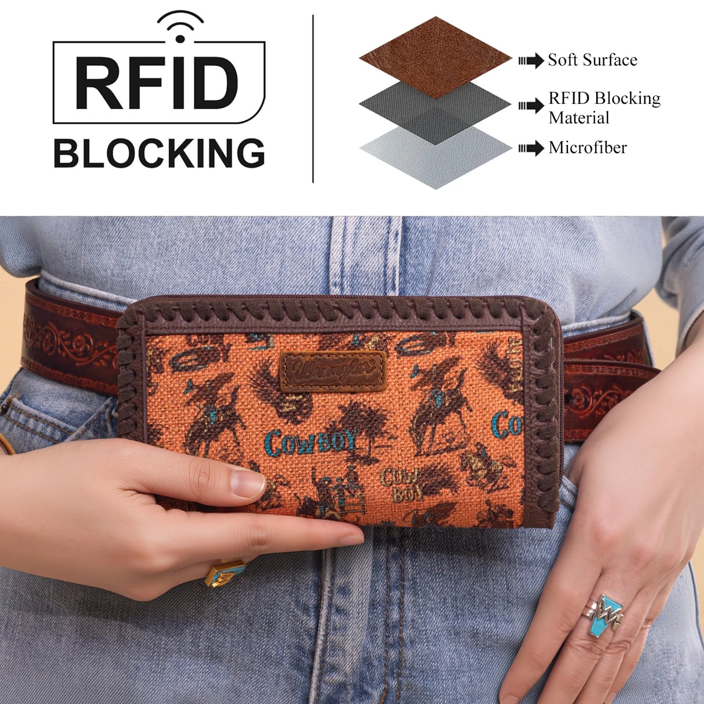 Wrangler® Vintage Retro Cowboy Cool Print Wallet Dark Brown WG60-W022DB