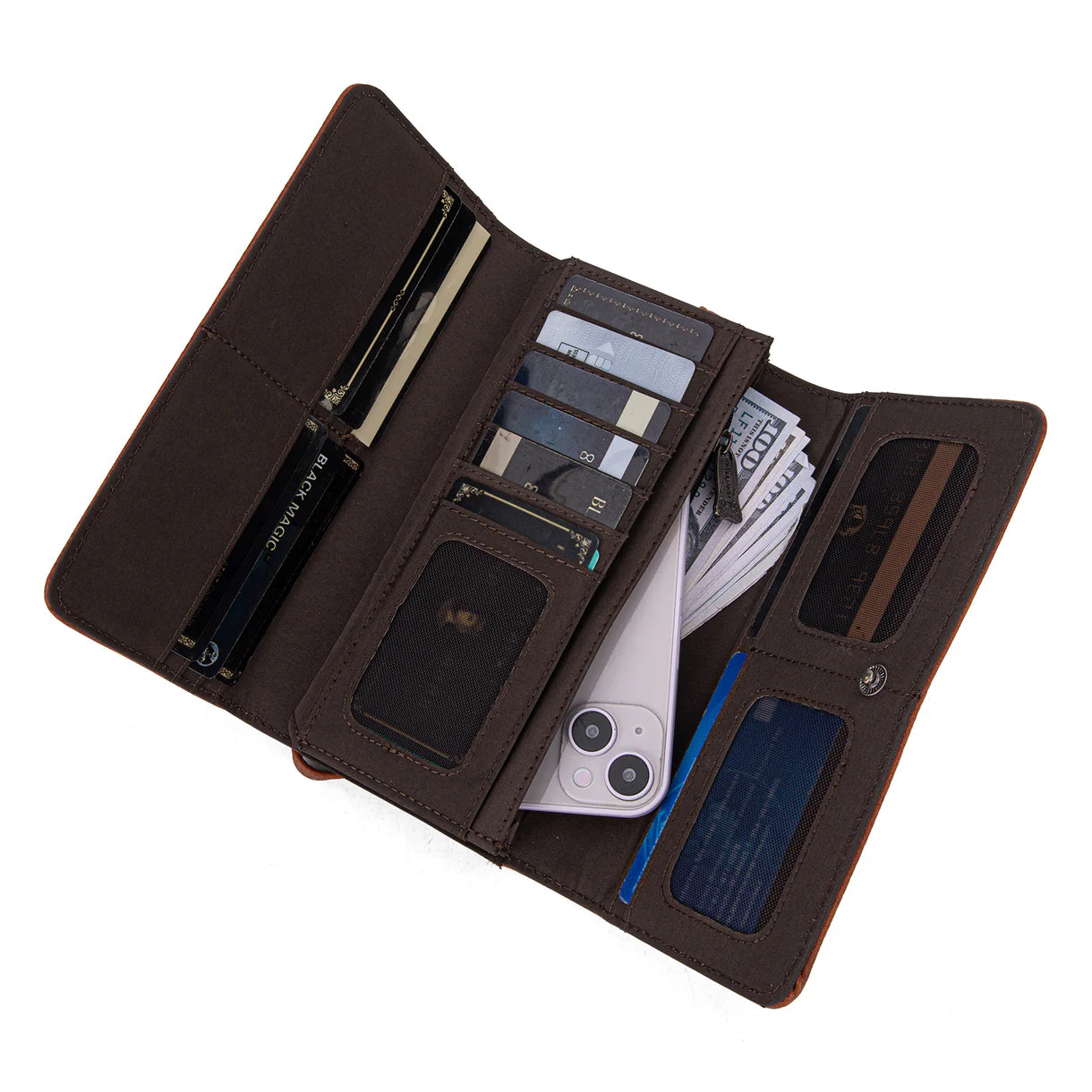 Trinity Ranch® Floral Tooled and Hair-On Cowhide Collection Wallet Brown TR187-W002BR